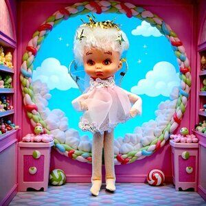 Vintage 1960s Pixie Angel Ballerina Ornament Pink Chiffon Tulle Wings Japan